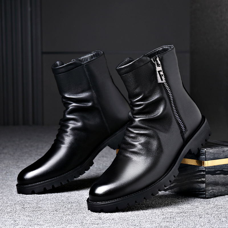 Autumn And Winter British Style Men's Leather Boots High-top Zipper Martin Boots - Image 6