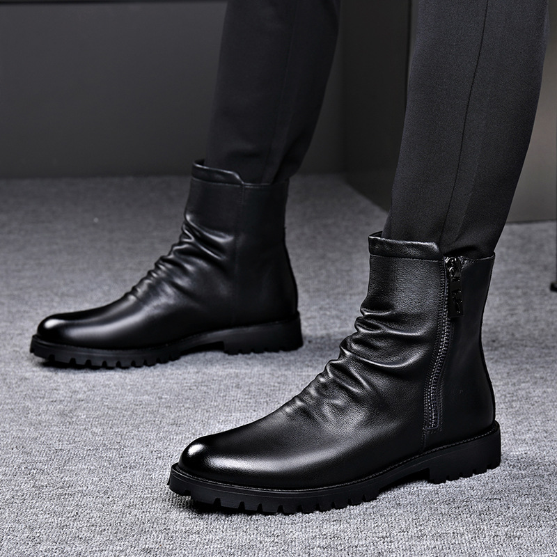 Autumn And Winter British Style Men's Leather Boots High-top Zipper Martin Boots - Image 5