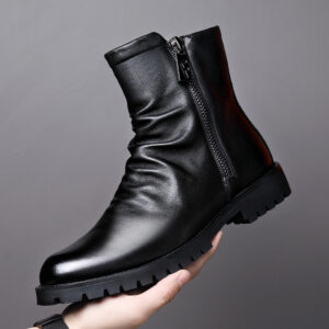 Autumn And Winter British Style Men's Leather Boots High-top Zipper Martin Boots