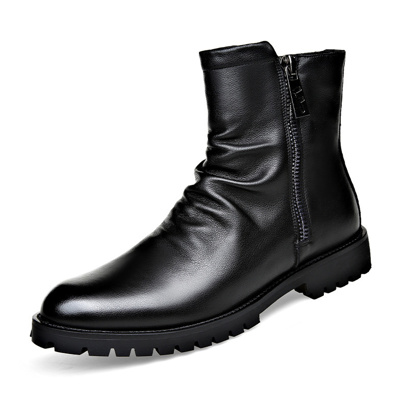 Autumn And Winter British Style Men's Leather Boots High-top Zipper Martin Boots - Image 4