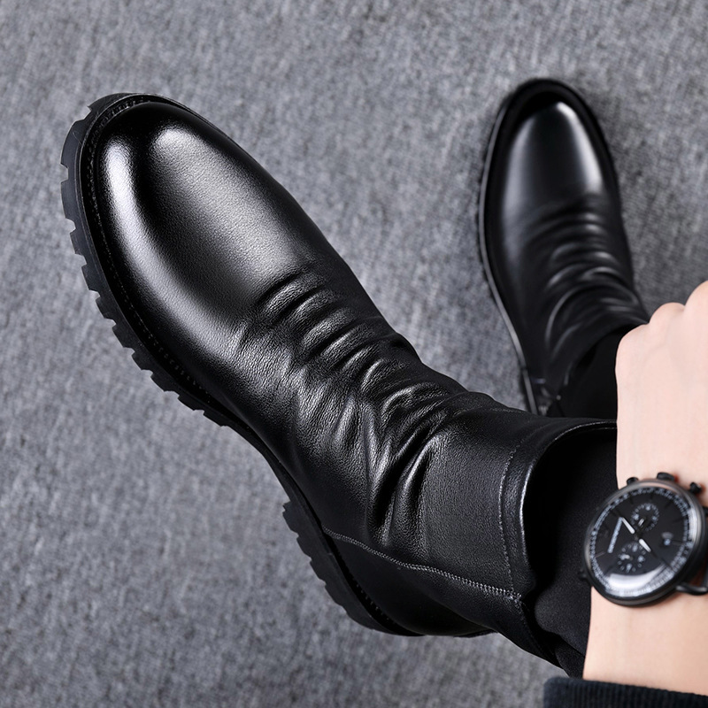 Autumn And Winter British Style Men's Leather Boots High-top Zipper Martin Boots - Image 3